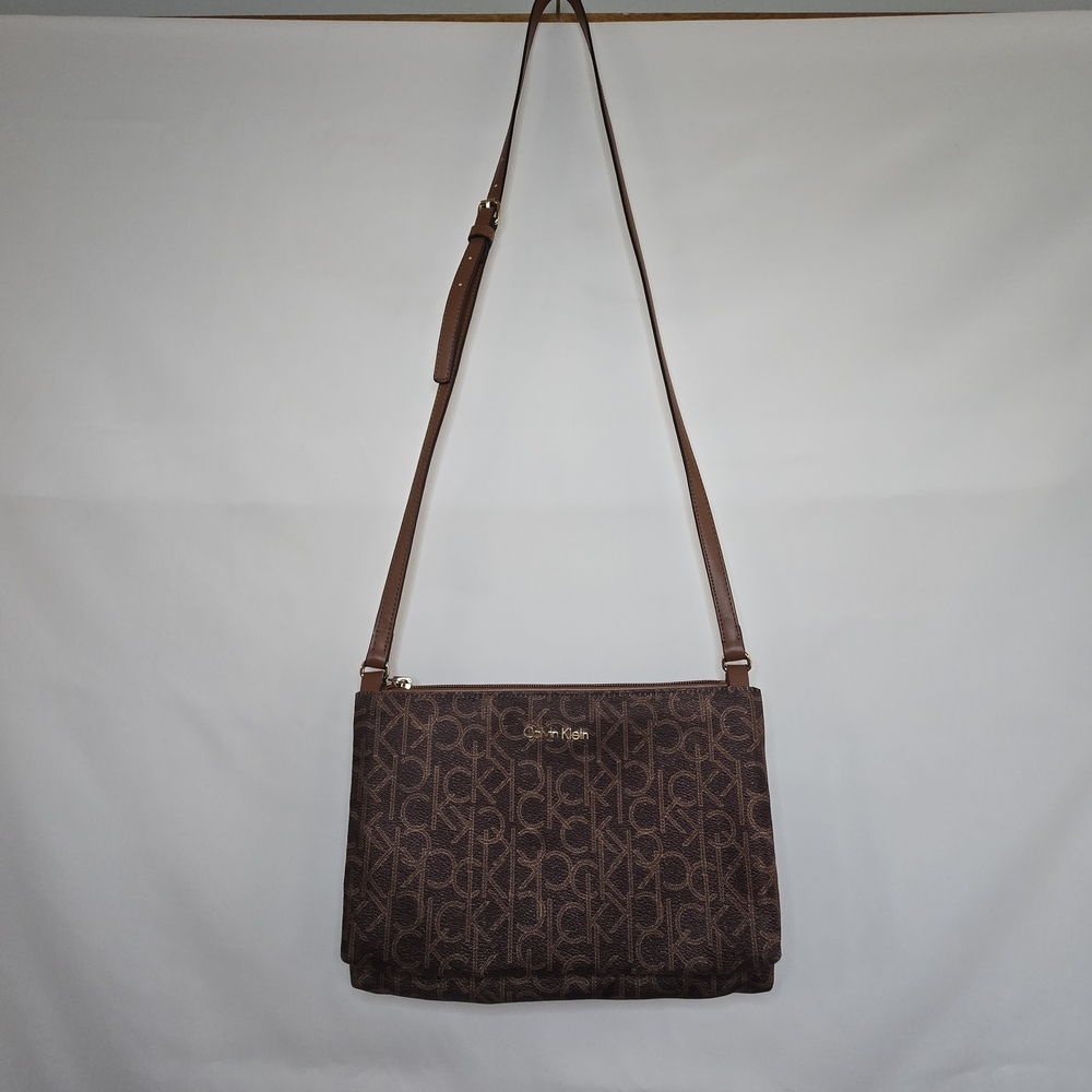 Calvin Klein Signature Coated Canvas Brown Crossbody Bag